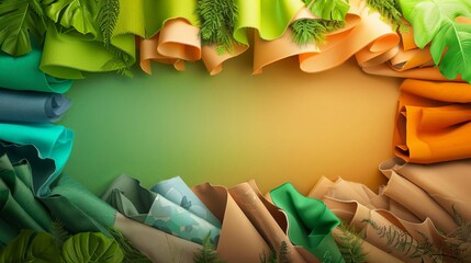 Aerial view of a scattered fabric pile, creating an abstract pattern of colors and shapes, perfect for a textile artist s portfolio