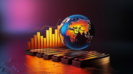 Detailed 3D globe with dynamic color changes representing various global statistics like population and GDP