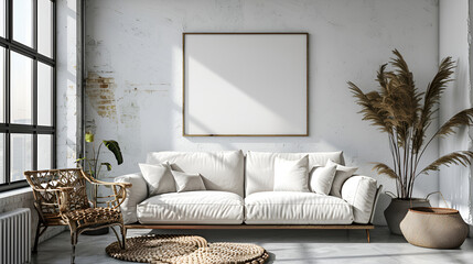 Scandinavian Living Room Interior with White Sofa and Modern Decor, Minimalist Home Design Inspiration, Generative Ai

