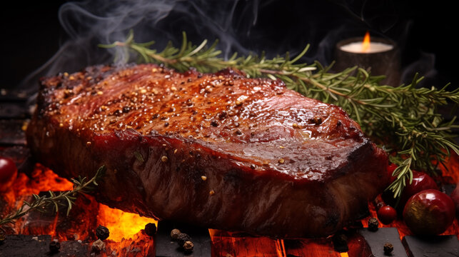 beautiful steak of cooked meat in a cut on a wooden surface close-up