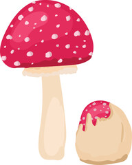 Pink mushroom illustration on transparent background.
