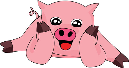 Cartoon pig happy illustration on transparent background.

