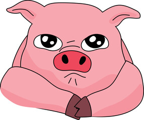Cartoon pig angry illustration on transparent background.
