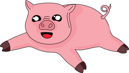 Cartoon pig happy illustration on transparent background.
