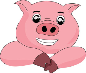 Cartoon cute pig illustration on transparent background.
