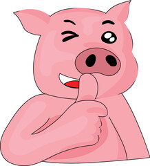 Cartoon pig happy illustration on transparent background.
