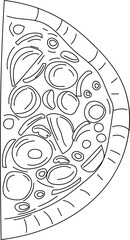 Hand drawn pizza illustration on transparent background.
