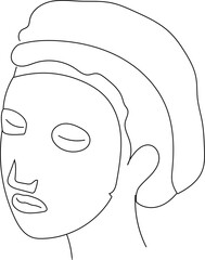 Hand drawn woman with facial mask illustration on transparent background.
