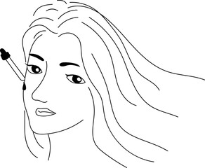 Hand drawn woman with facial mask illustration on transparent background.
