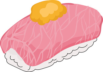 Wagyu beef sushi illustration on transparent background.
