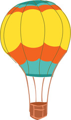 Cartoon hot air balloon illustration on transparent background.
