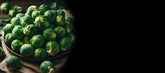 Brussels sprouts on a black background.