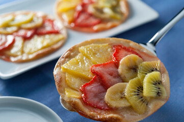 banana, pineapple and strawberry tarts