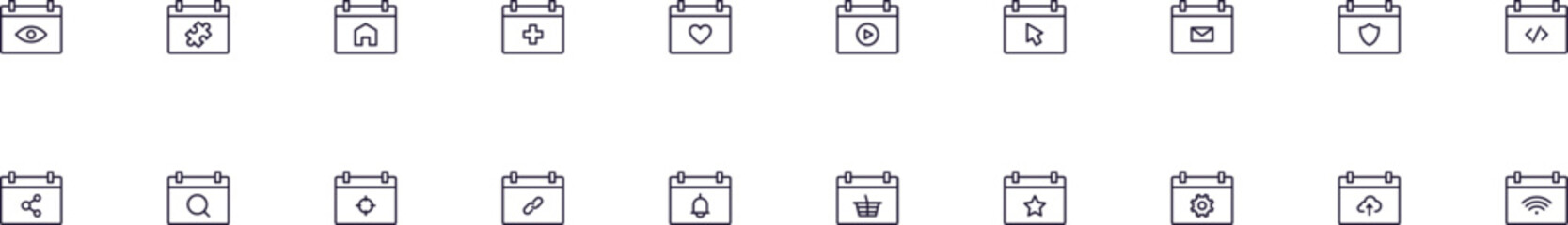 Calendar linear symbols pack. Outline symbol and editable stroke for apps, stores, shops, infographics