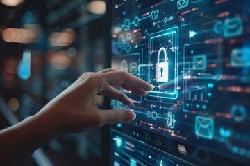 Fototapeta premium Utilize HTTPS and padlock protections to secure business networks, using API and OAuth to enhance data privacy and protect against malware threats.