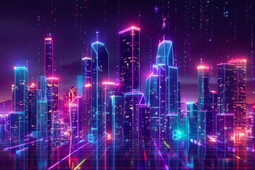 A stunning digital painting of a cyberpunk city at night