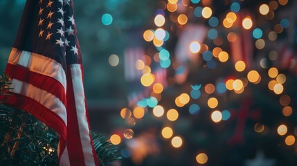 American Flags with Bokeh Panorama Effect