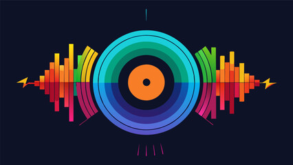 Obraz premium Vibrant colors burst forth from the recordshaped waveform each representing a different layer of sound captured within the grooves. Vector illustration