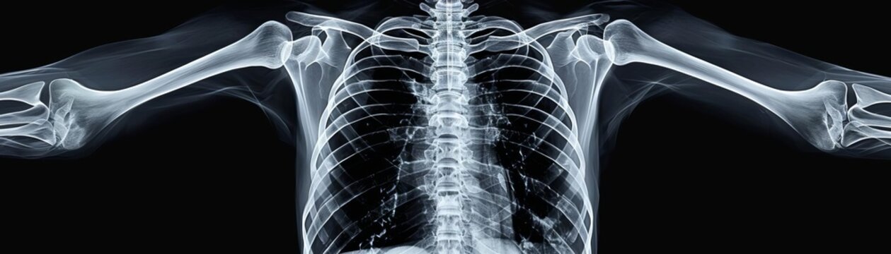 X-ray image of a healthy adult human skeleton
