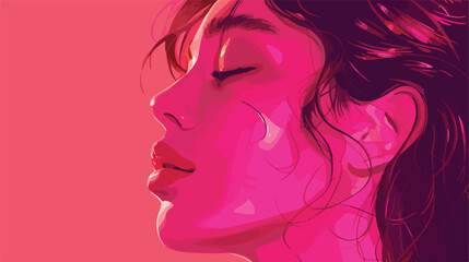 Young woman on pink background closeup style vector