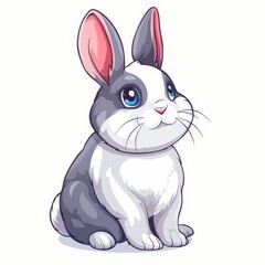 Fototapeta premium A grey and white rabbit with blue eyes against a white backdrop Free budget-friendly stock image, easily editable, and suitable for printing