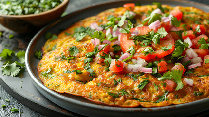 Besan Chilla or Chickpea Pancakes, Protein-Rich Savory Pancakes with Fresh Vegetables, Healthy Indian Breakfast, Generative Ai

