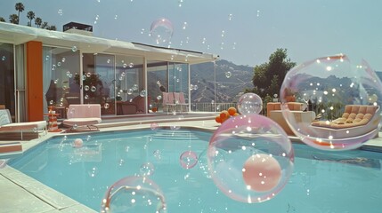 Giant bubbles in the pool, bubbles everywhere in house - obrazy, fototapety, plakaty