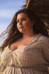 Fototapeta premium Plus size african woman on beach.