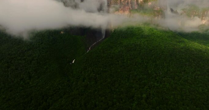 UNESCO World Heritage Site - Angel Falls With Breathtaking Nature Scenery In Venezuela. Aerial Drone Shot