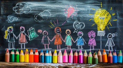 Children's Drawing in Chalk Style, Happy Children Day