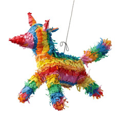 Pinata in midair, colourful and whimsical, traditional festive object for gatherings and festivities, isolated on a white background 