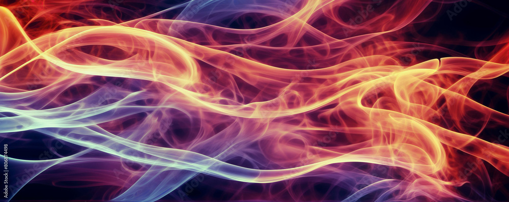Poster an abstract artwork with swirling colors with a smoke effect against a black background - generative