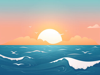 Fototapeta premium 夏の海。太陽。波。雲。背景。カード