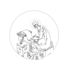 Mark the Apostle. Religious coloring page in Byzantine style on white background