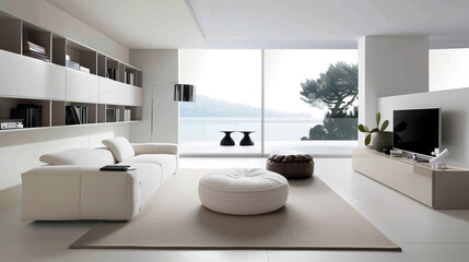 Minimalist interior design of modern living room. Design of a modern living room. Contemporary living space mockup.