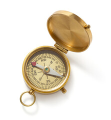 Magnetic compass on white background