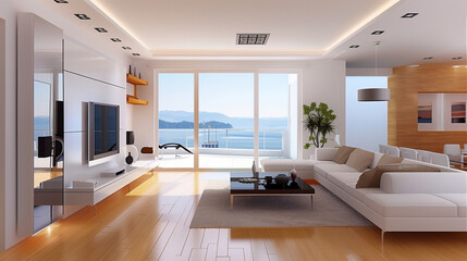 Minimalist interior design of modern living room. Design of a modern living room. Contemporary living space mockup.