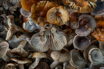 A rich tapestry of wild mushrooms thriving, a testament to nature's quiet complexity.