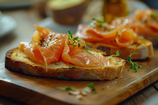 Smoked salmon on toast, a delectable snippet of culinary finesse.