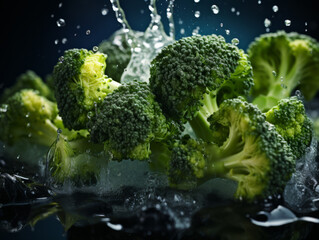 Fresh broccoli with water splash