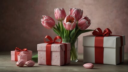 gift box with tulips Mother's Day Elegance Tulips and Gifts