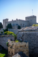 Obraz premium The Knight’s House from outside view with fortress in front Rhodes island Greece