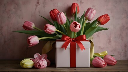 gift box with tulips Mother's Day Elegance Tulips and Gifts