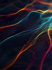 Abstract colorful/multicolor waves technology background , Artificial neural connections, Tech background with colorful digital waves 	