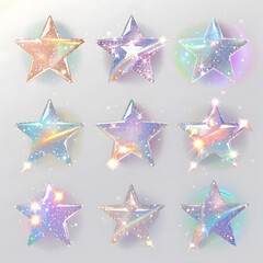 Obraz premium A set of colorful stars with a glitter effect.