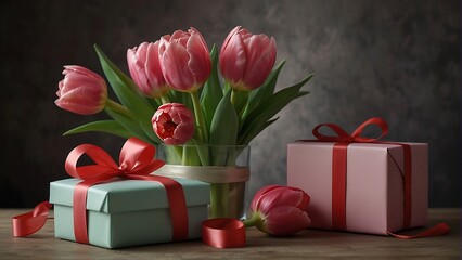 gift box with tulips Mother's Day Elegance Tulips and Gifts