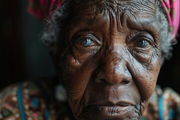 elderly black woman suffering from loneliness and dementia mental health awareness concept photo