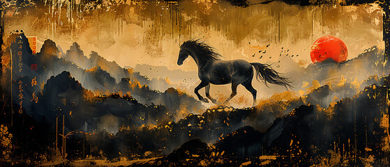Vintage Chinoiserie Horse Illustration