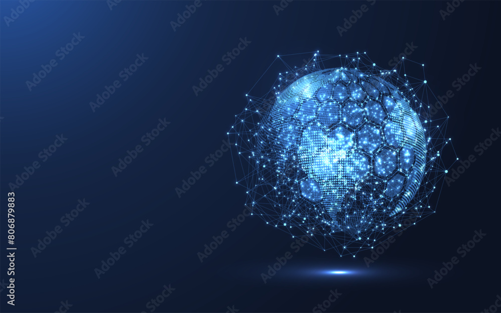 Poster Global network connection concept. Big data visualization. Social network communication in the global computer networks. Internet technology. Business. Science. Vector illustration
