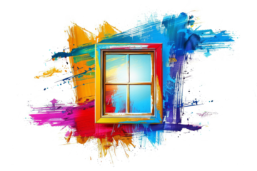 window frame with bright colors and energetic brushstrokes